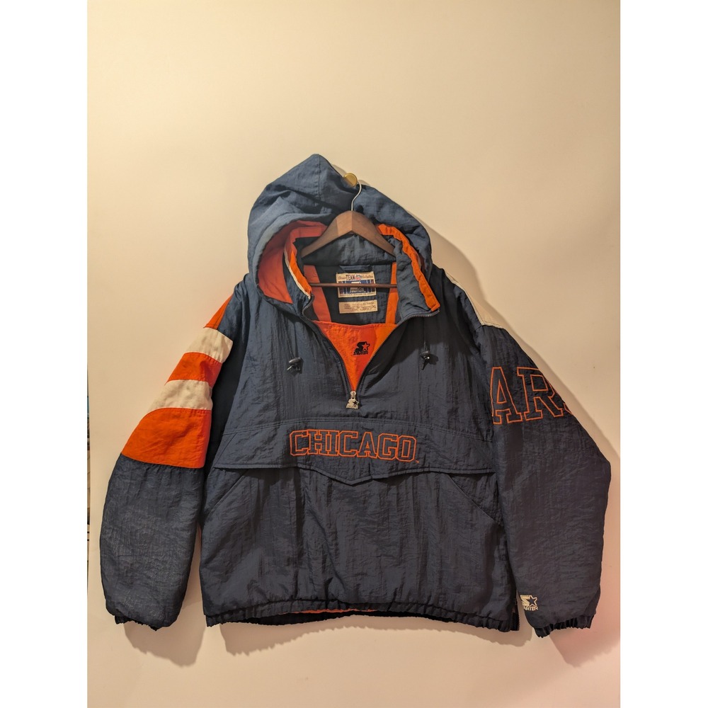 Starter Puffer Jacket Mens XL Navy Orange Bears Vintage 90s NFL Pullover Coat